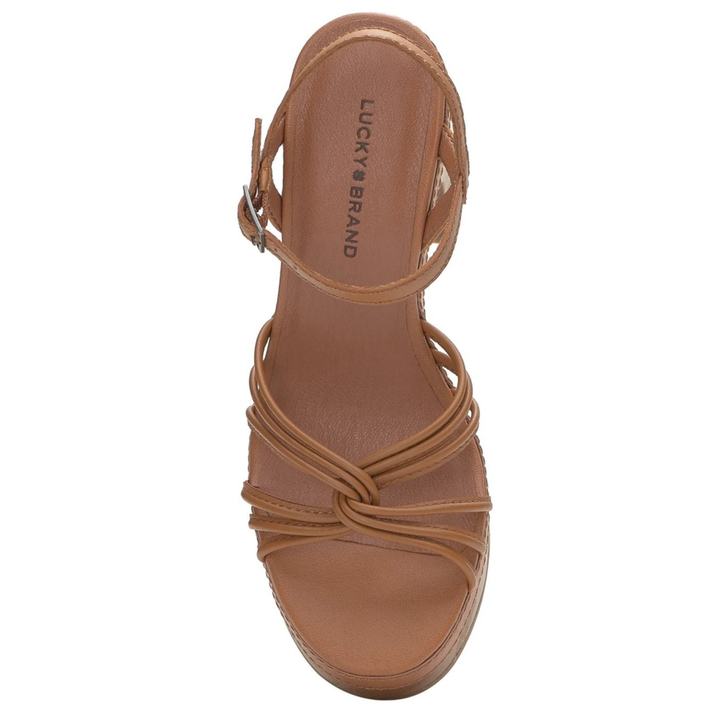 Lucky Brand Cognac Brown Retro Chic Classic Wooden Platform Sandals SZ 9.5 M - Picture 9 of 16